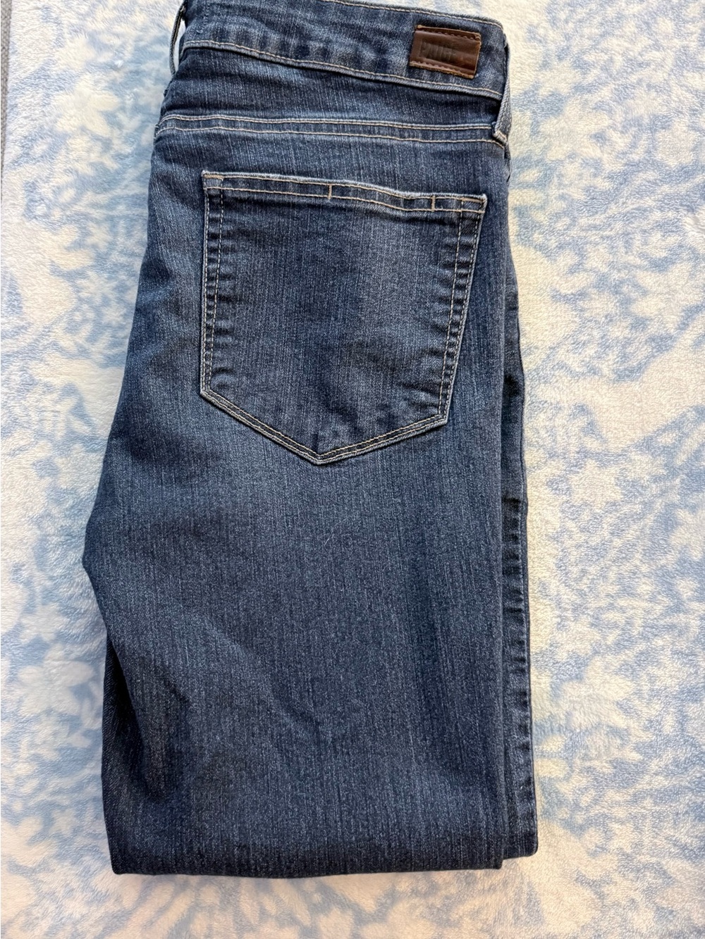 PAIGE Medium Blue Denim Jeans with Contrast Stitching